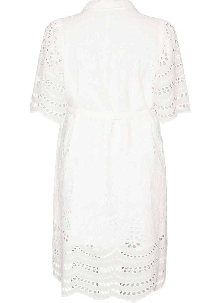Hemdblusenkleid aus Broderie Anglaise mit Bindeg&uuml;rtel, Wei&szlig;, Packshot image number 1