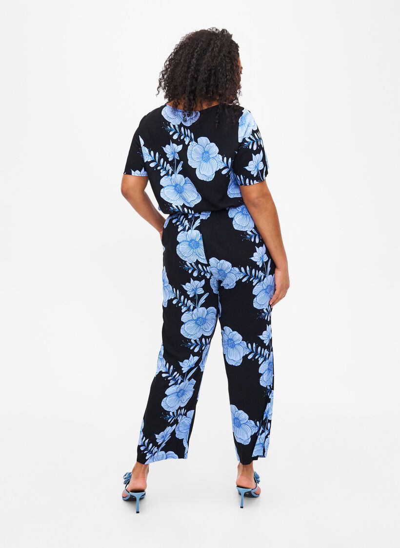 Pantalon taille haute en viscose, Noir, Model image number 1