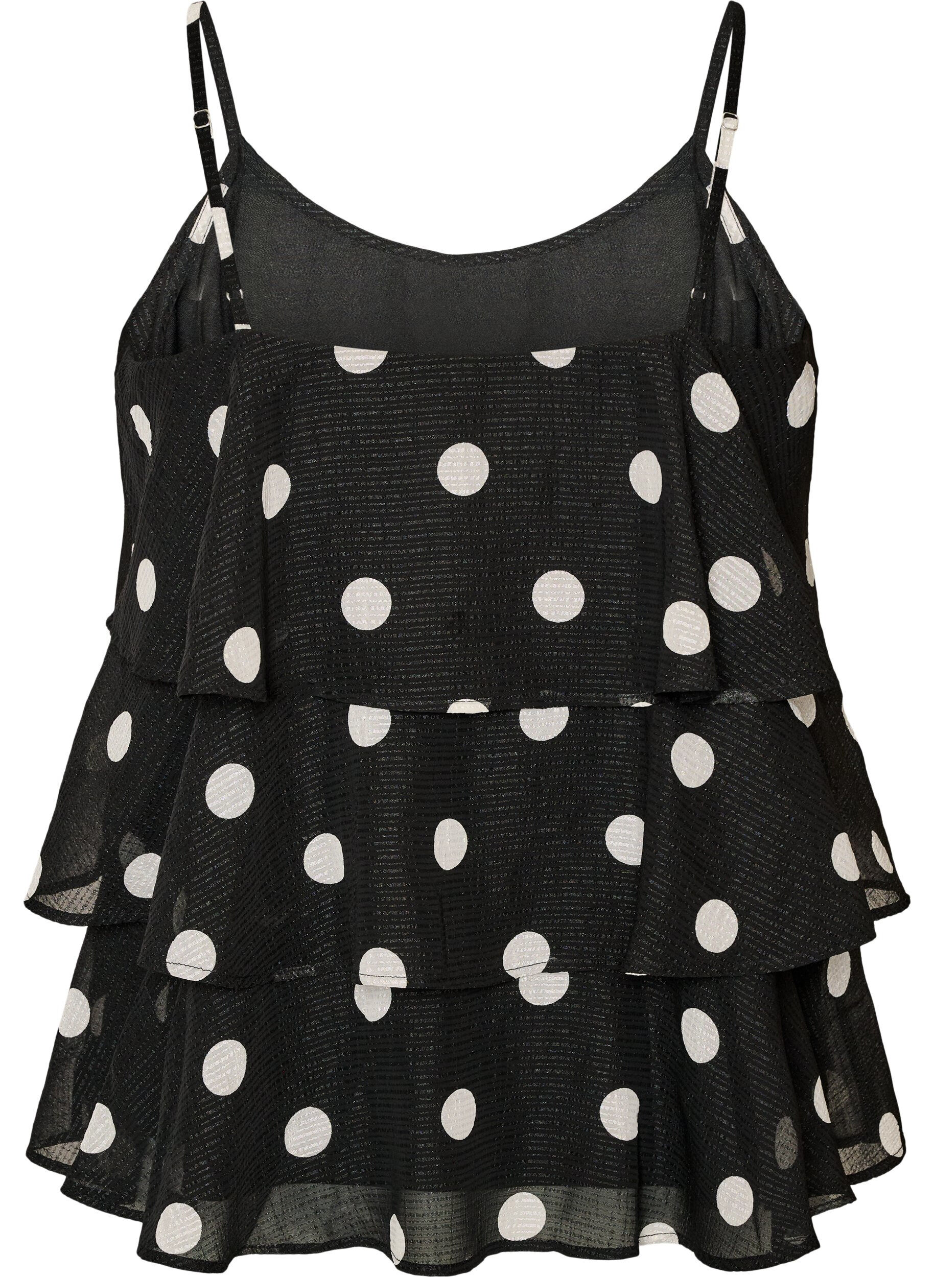 ZizziTop superpos&eacute; avec volants et fines bretelles, Noir, Packshot image number 1