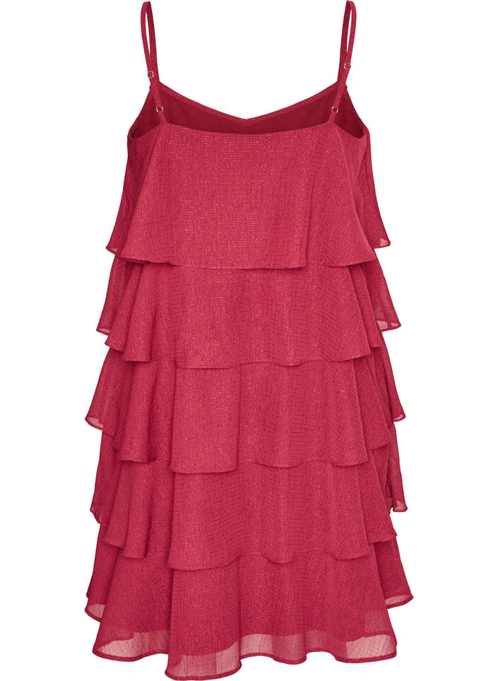 Robe &agrave; volants superpos&eacute;s avec fines bretelles, Rouge, Packshot image number 1