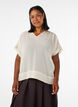 Blouse en seersucker avec col en V, Beige, Model image number 0