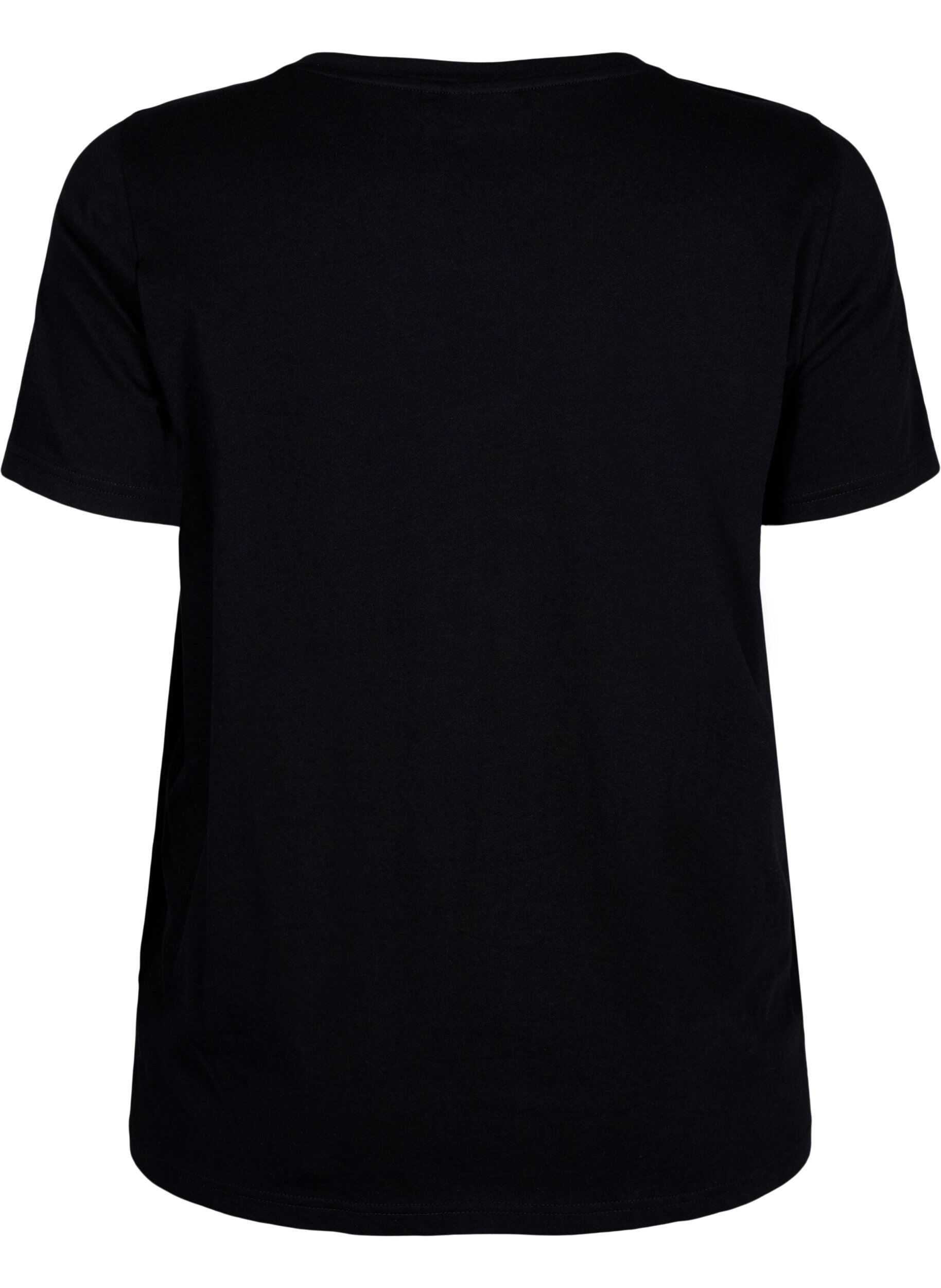 Zizzi T-Shirt aus Baumwolle mit Rundhalsausschnitt und Aufdruck, Black W. Love, Packshot image number 1