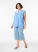 Blouse sans manches en coton &agrave; bords volant&eacute;s, Bleu Clair, Model image number 1
