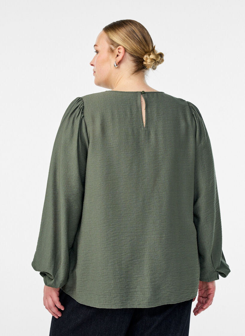 Blouse en viscose à manches longues, Vert, Model image number 2