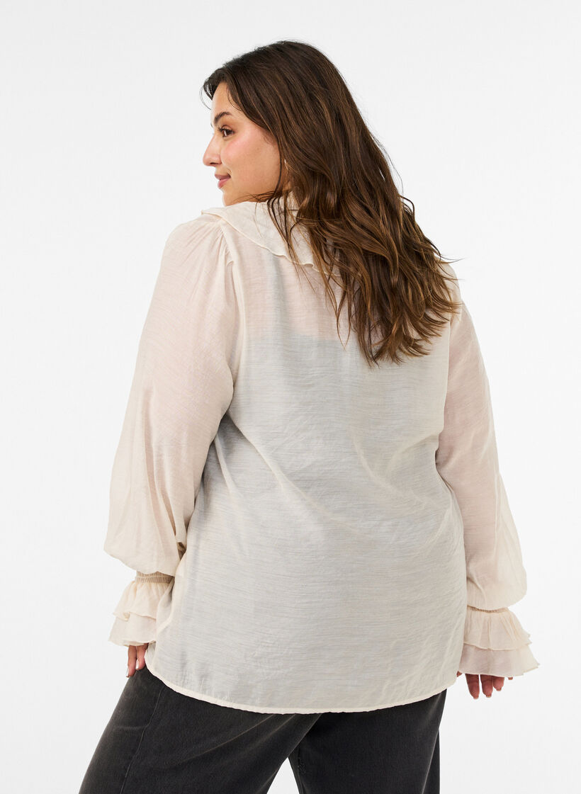 Blouse en viscose avec volants et manches longues, Vanille, Model image number 2