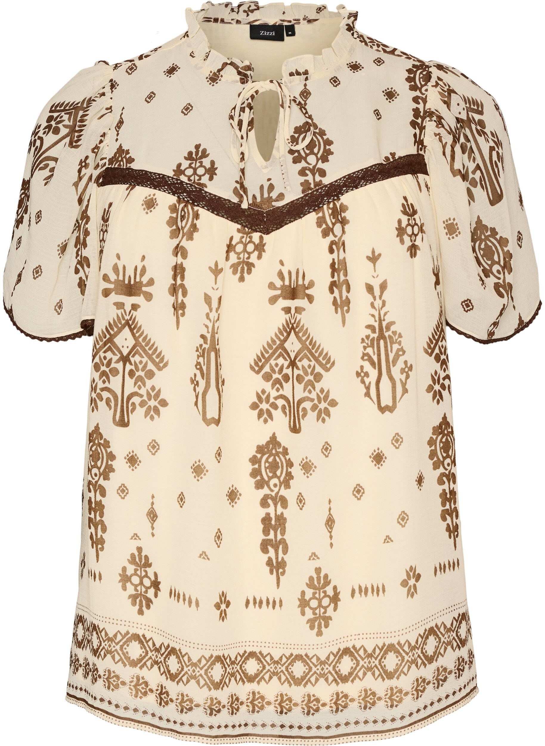 ZizziBluse mit Muster und H&auml;kelborte, Beige, Packshot image number 0