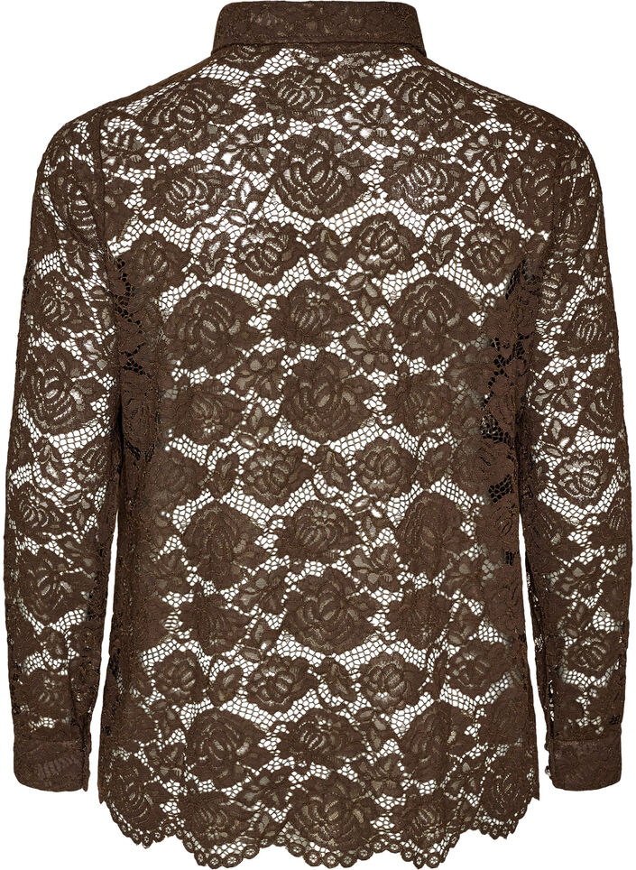 Chemise en dentelle avec boutons nacr&eacute;s, Marron, Packshot image number 1