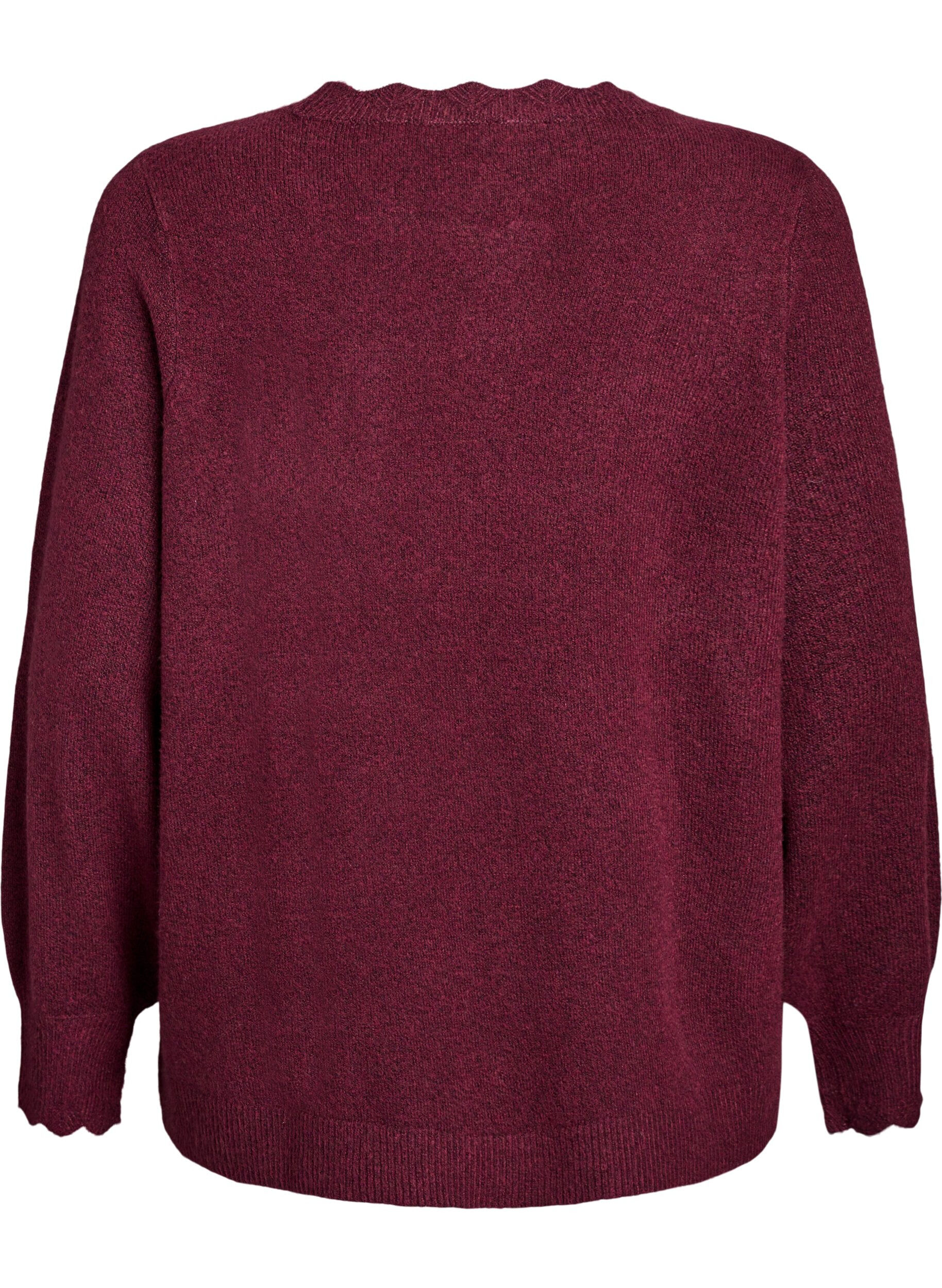 ZizziBlouse en maille &agrave; bords ondul&eacute;s, Bordeaux fonc&eacute;, Packshot image number 1