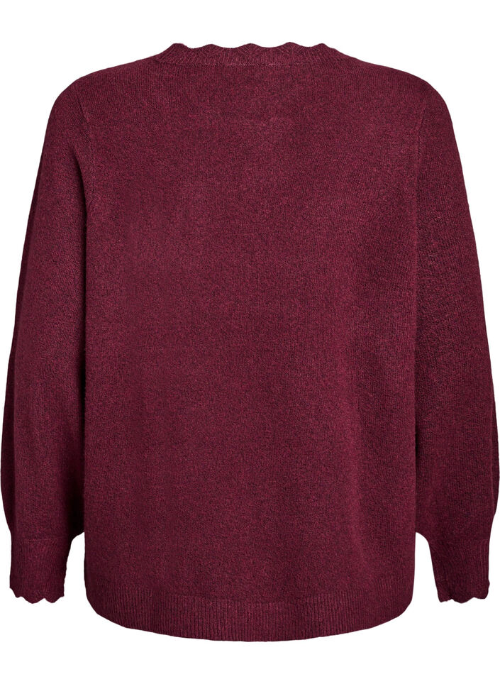 Blouse en maille &agrave; bords ondul&eacute;s, Bordeaux fonc&eacute;, Packshot image number 1