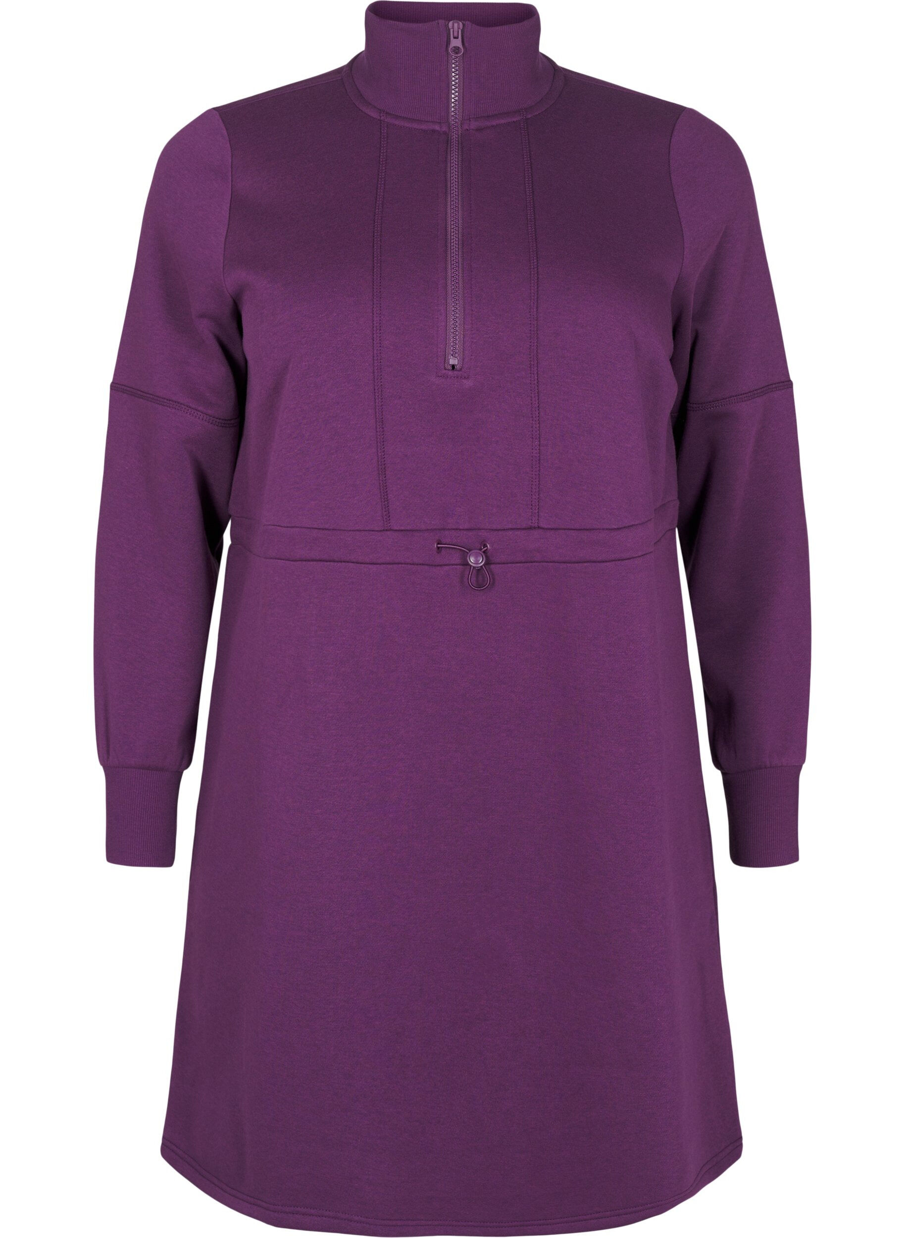 Zizzi Kurzes Sweatshirtkleid mit Stehkragen und verstellbarer Taille, Deep Purple, Packshot image number 0