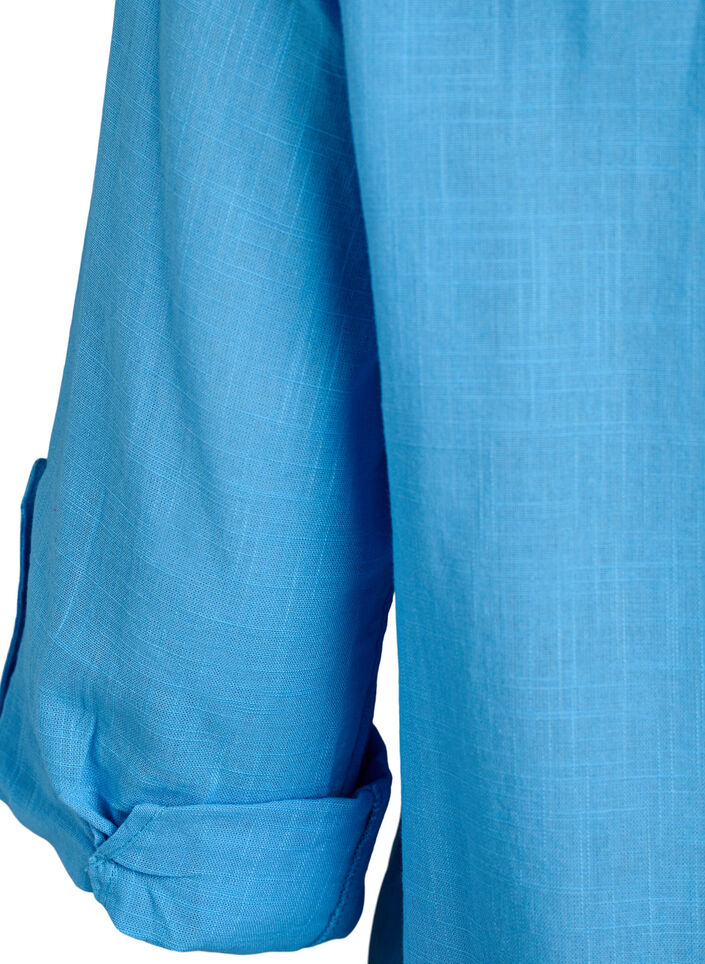Hemdbluse aus Baumwolle mit V-Ausschnitt, Blau, Packshot image number 3