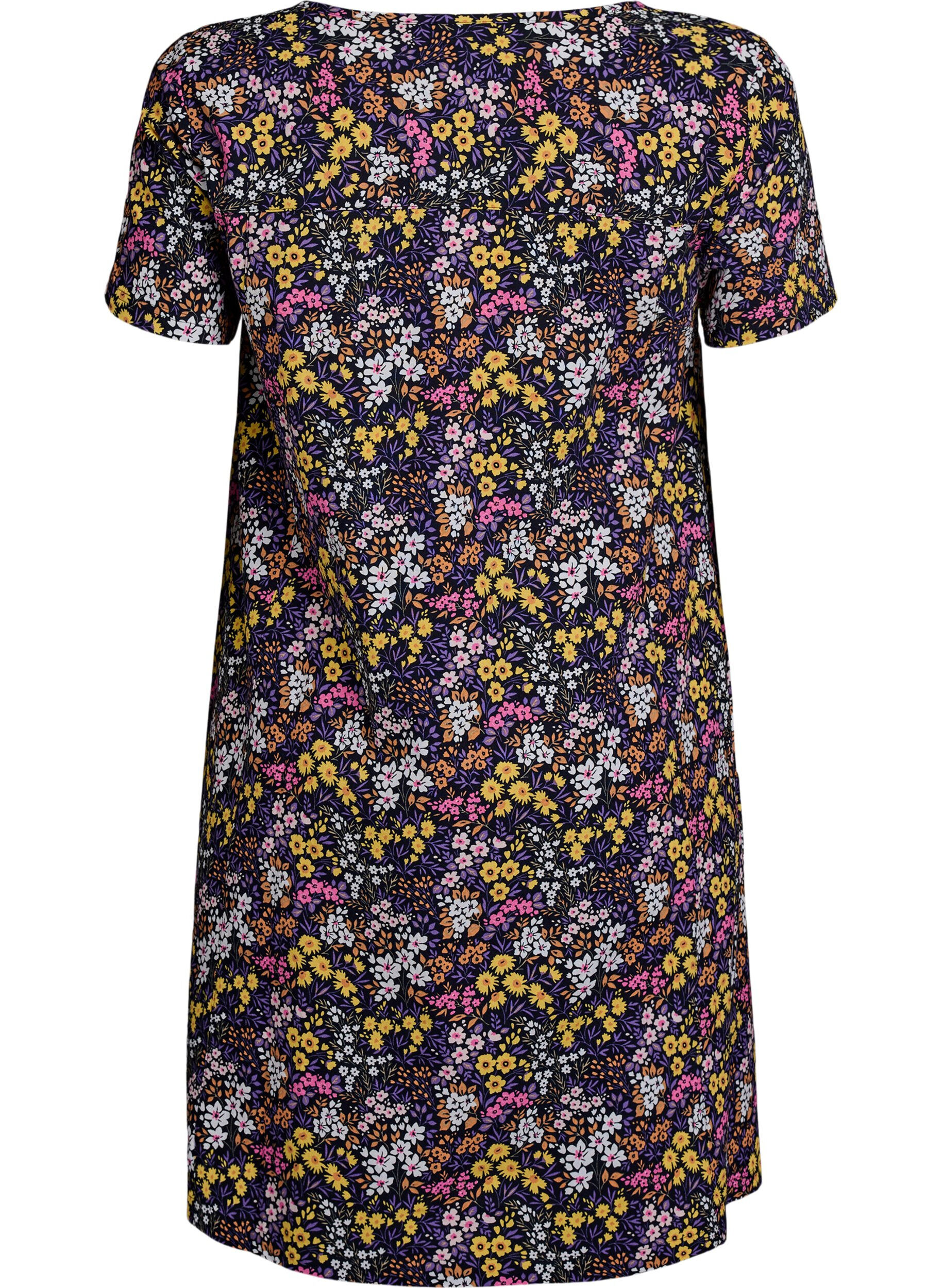 Zizzi Kurzes A-Linien-Kleid mit floralem Print, Blau, Packshot image number 1