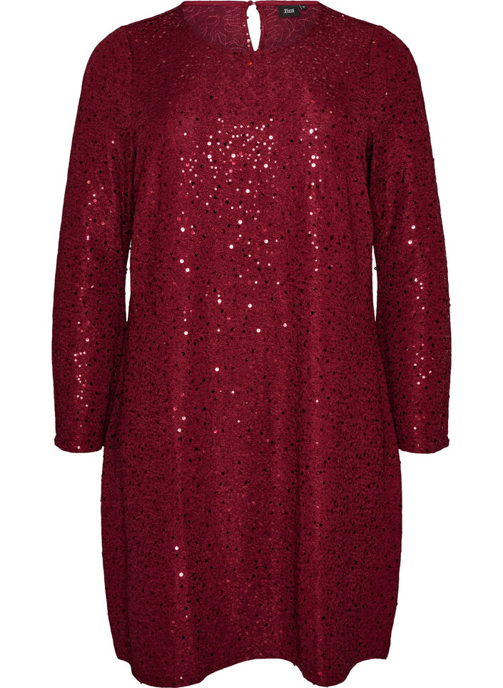 Robe courte en sequins &agrave; la coupe trap&egrave;ze, Bordeaux, Packshot image number 0