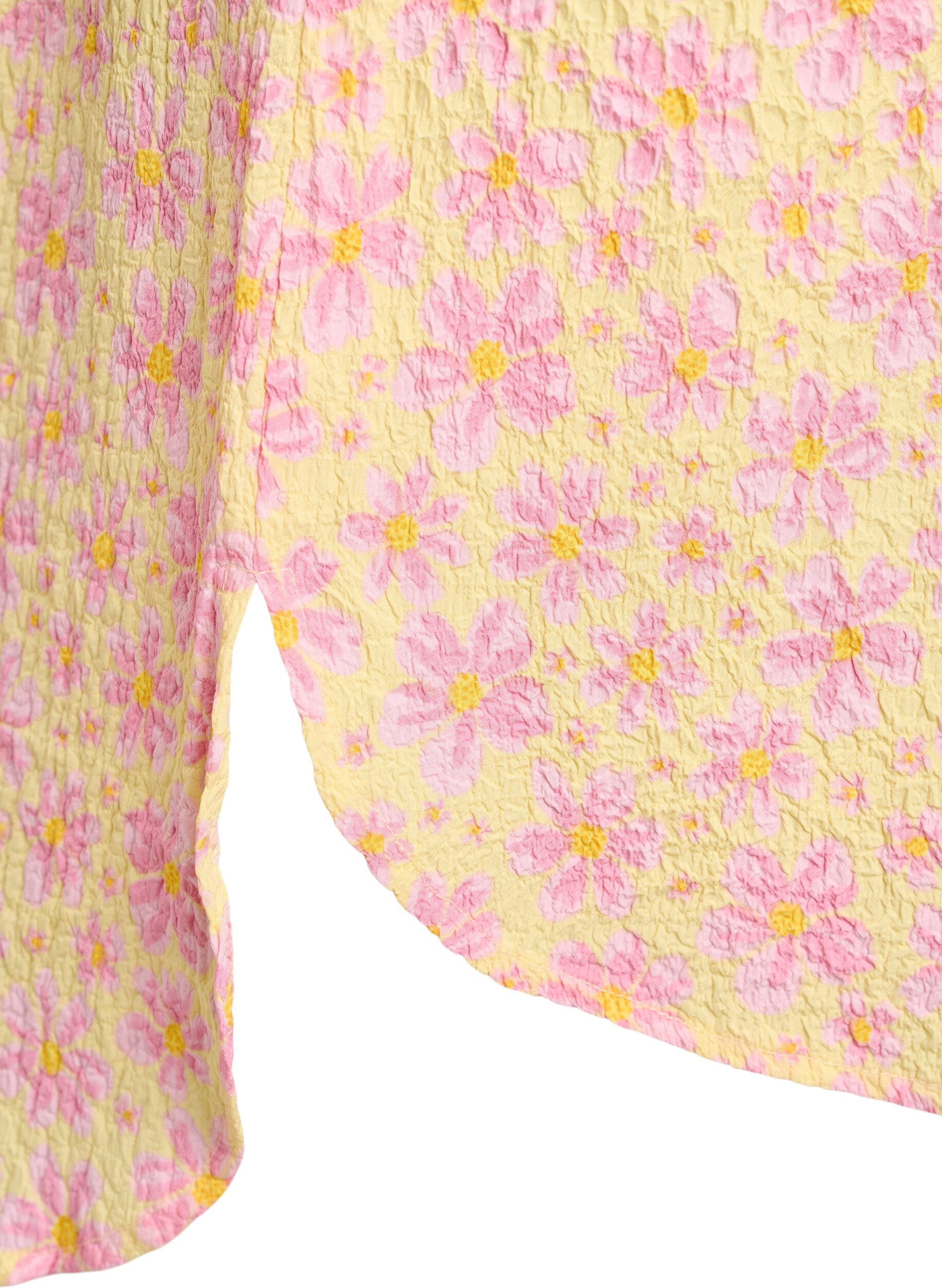 ZizziKurzes Kleid mit gecrinkelter Textur und kurzen &Auml;rmeln, Gelb, Packshot image number 3
