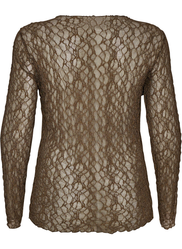 Bluse aus Mesh mit Muster und Glitzerfaden, Braun, Packshot image number 1