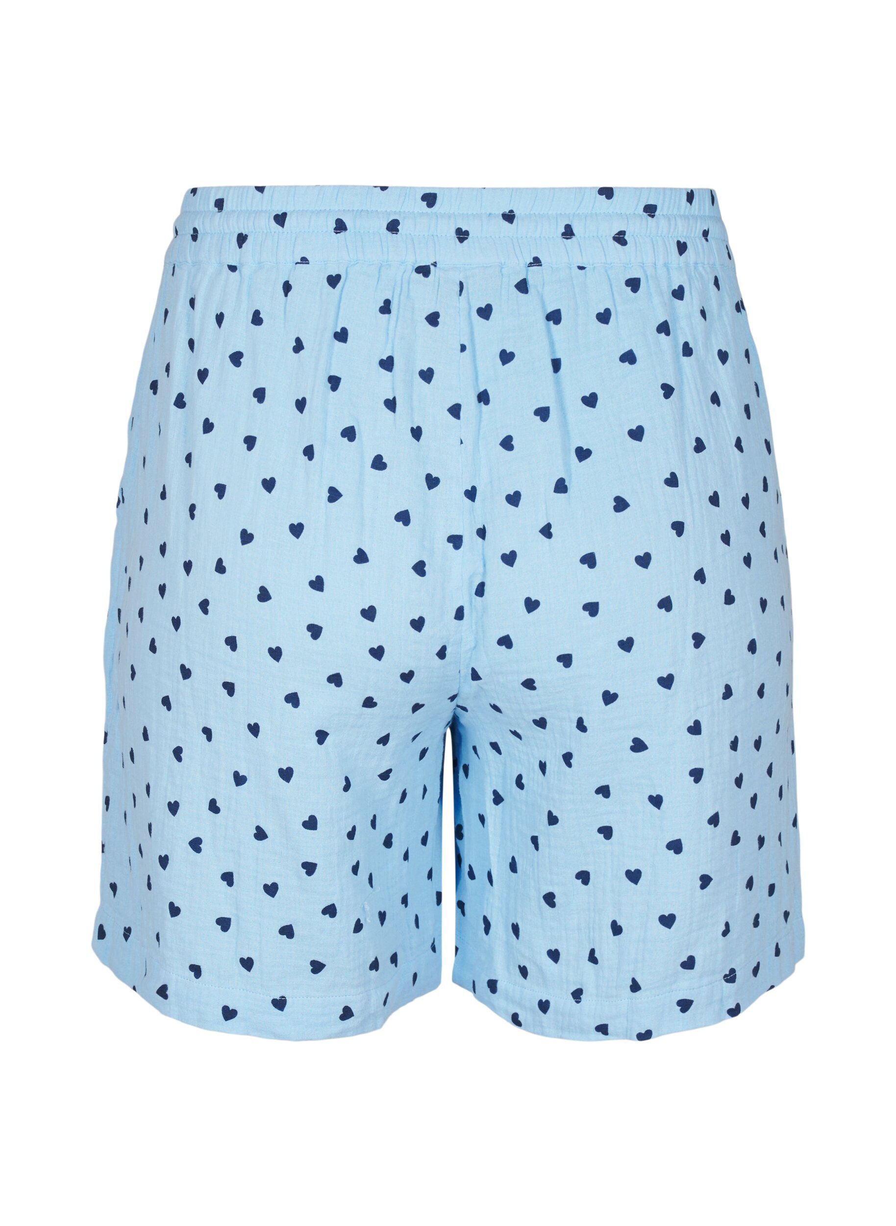 Zizzi Shorts aus Baumwoll-Musselin mit Herzen, Blau, Packshot image number 1