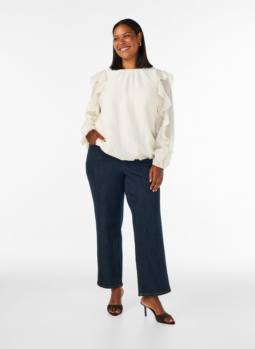 Blouse avec volants et coupe ballon, Vanille, Model image number 1