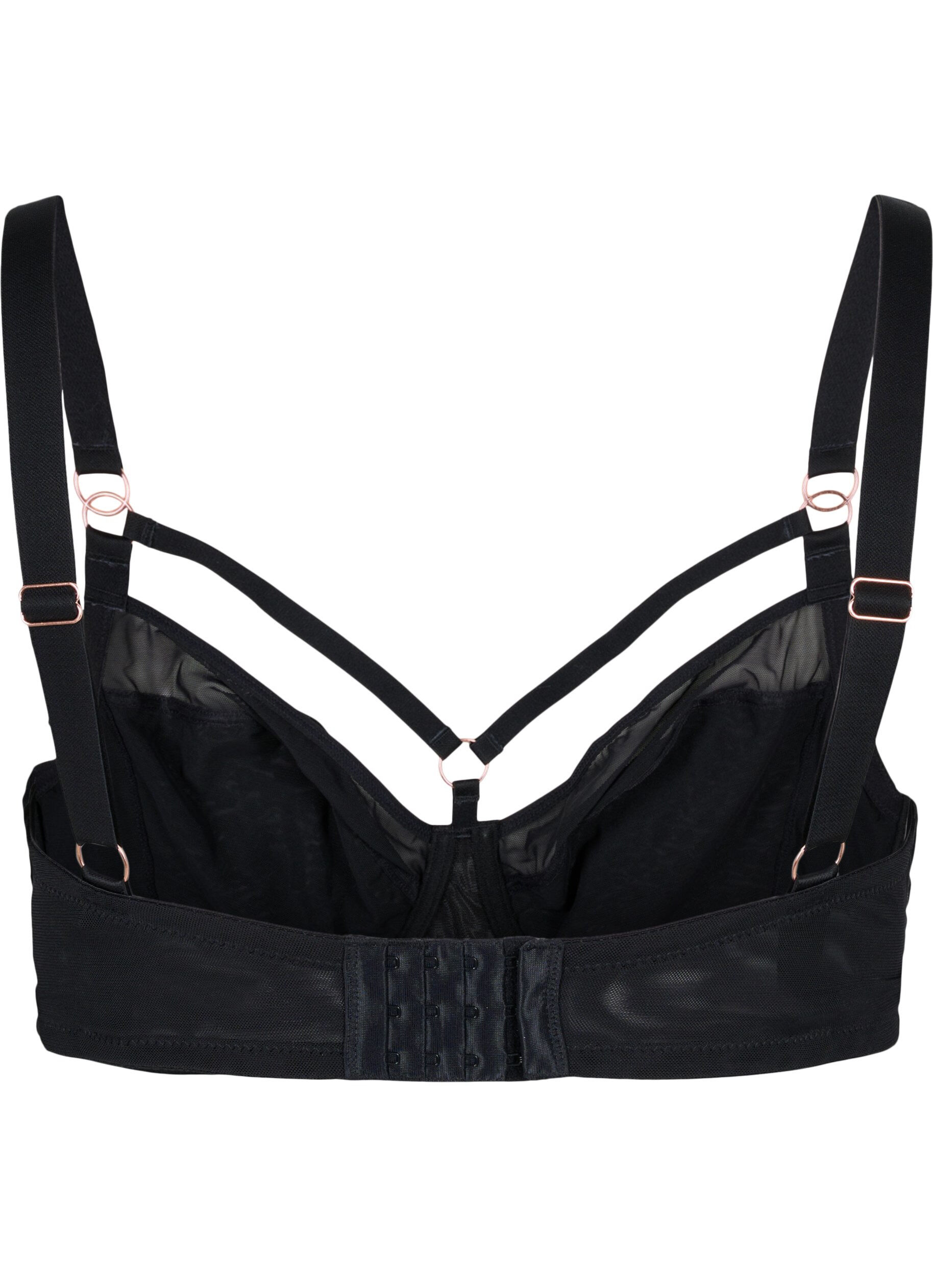 Zizzi Soutien-gorge &agrave; motifs avec maille et cordons, Black, Packshot image number 1