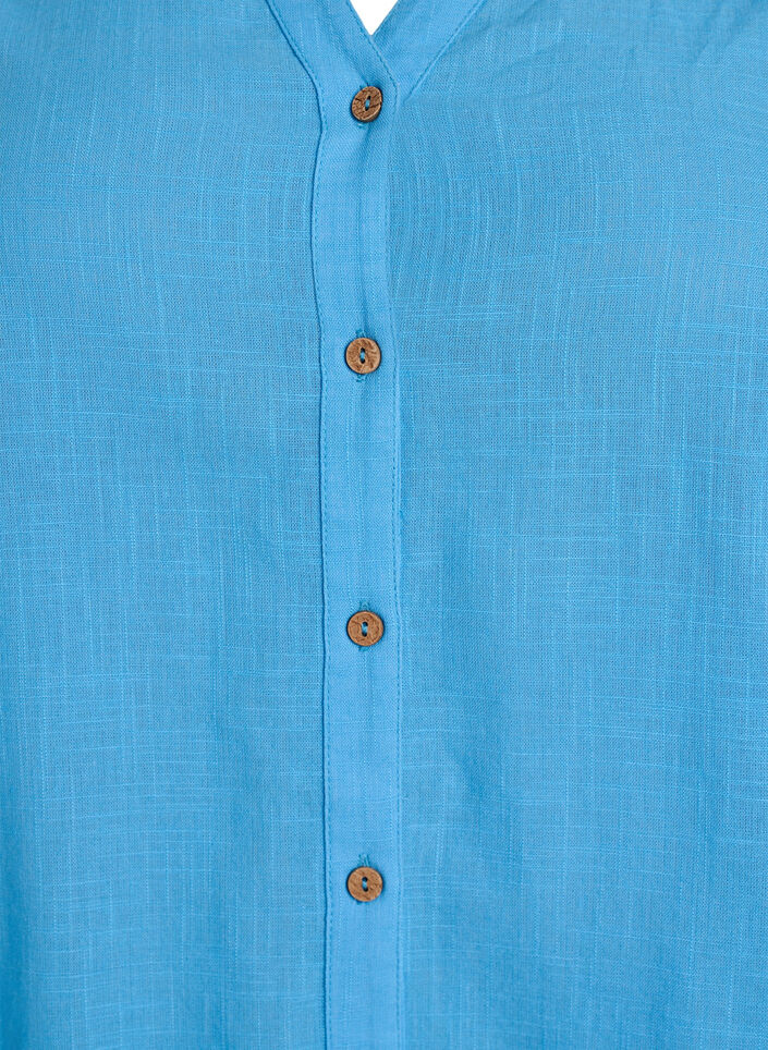 Hemdbluse aus Baumwolle mit V-Ausschnitt, Blau, Packshot image number 2