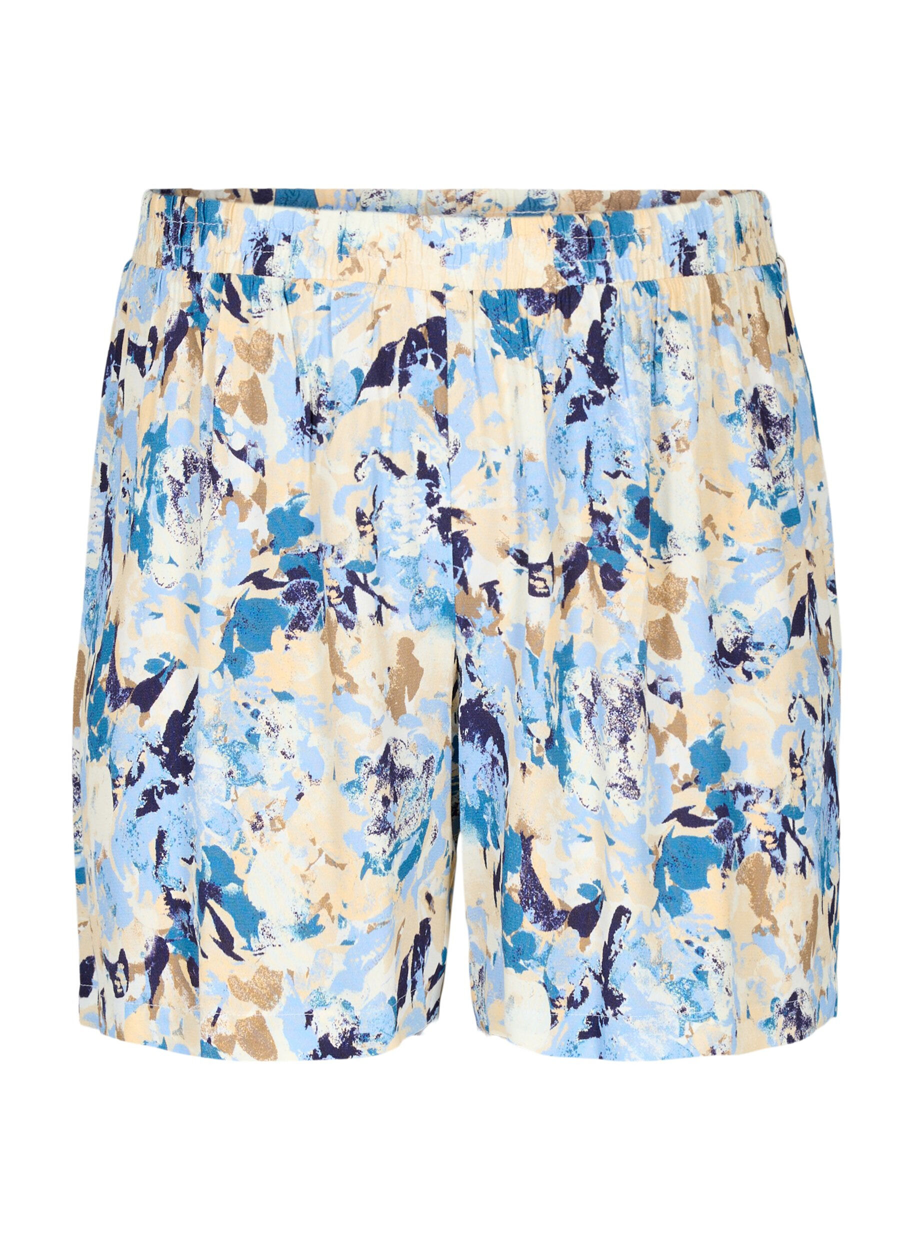 Zizzi Locker sitzende Shorts aus Viskose, Blue Graphic AOP, Packshot image number 0