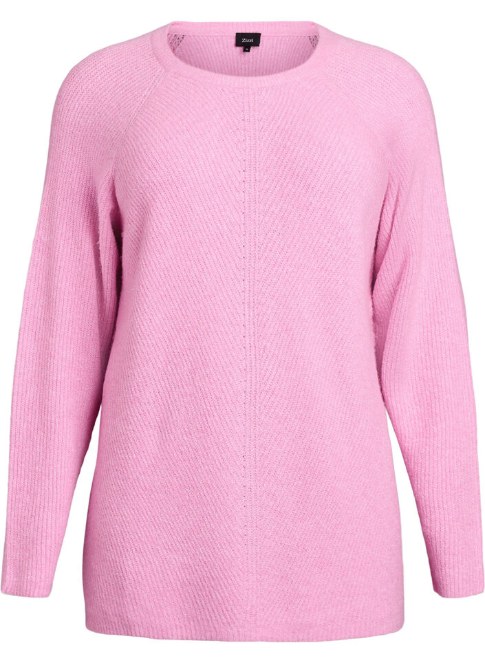 Strickpullover mit diagonalem Muster und Raglanärmeln, Pink, Packshot image number 0