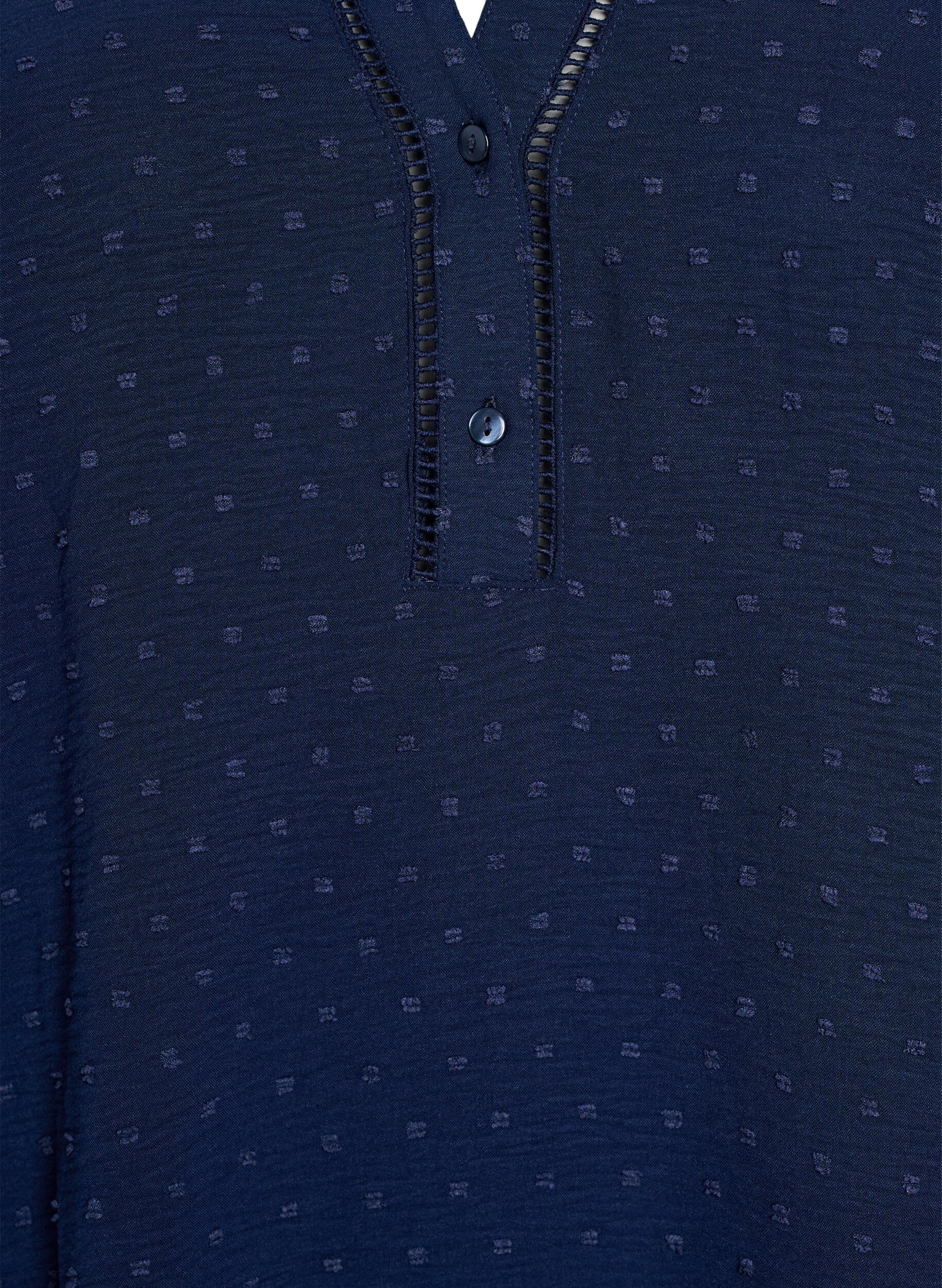 Zizzi Robe courte &agrave; manches &agrave; volants et texture pointill&eacute;e, Navy Blazer, Packshot image number 2