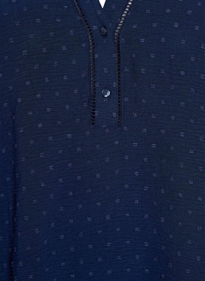 Kleid mit Rüschenärmeln und gepunkteter Textur, Navy Blazer, Packshot image number 2