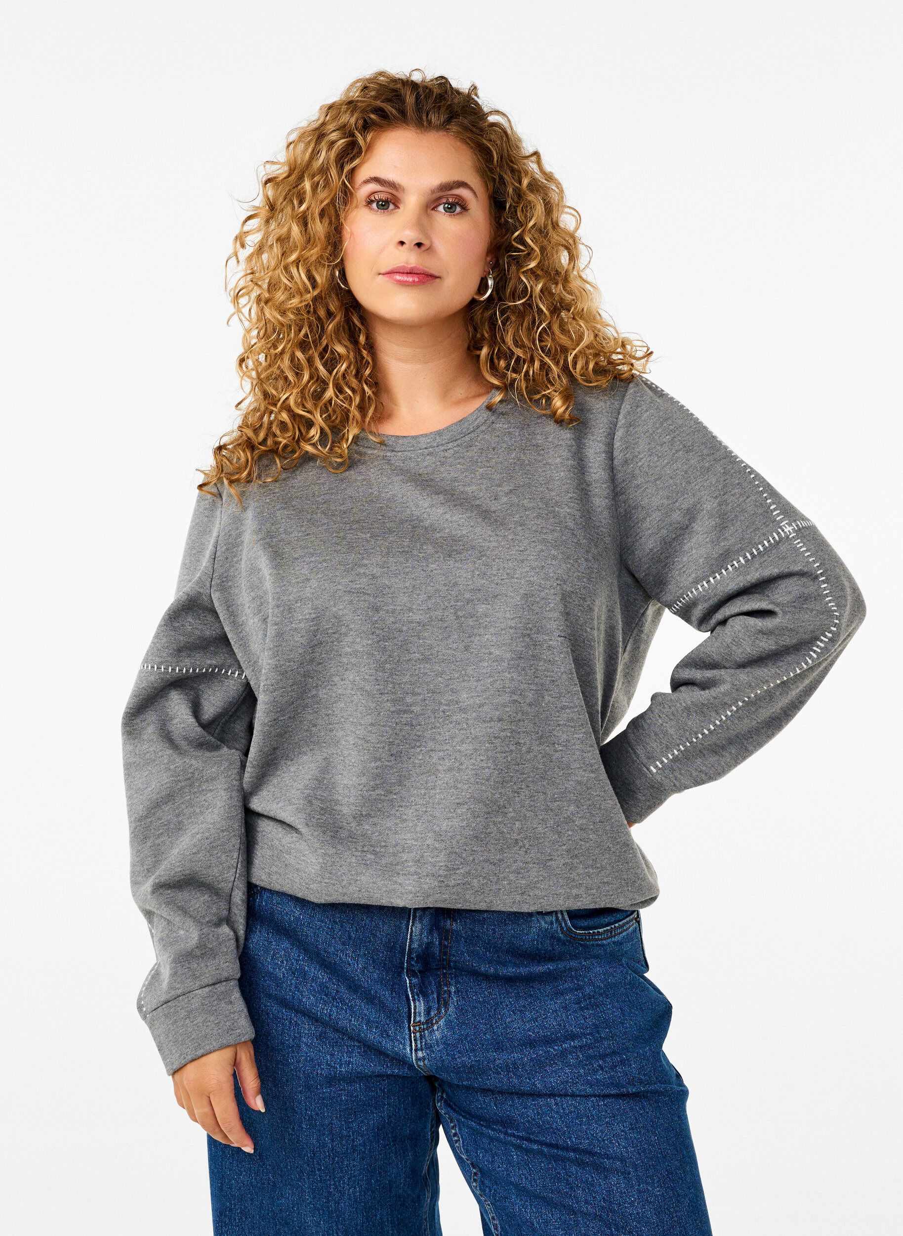 Zizzi Sweat-shirt avec coutures contrast&eacute;es, Medium Grey M&eacute;l, Model image number 0