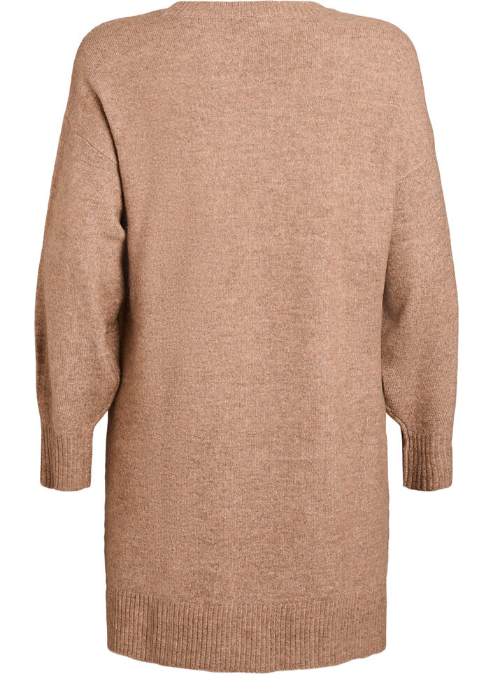 Robe courte en maille avec un motif textur&eacute; en V, Camel, Packshot image number 1