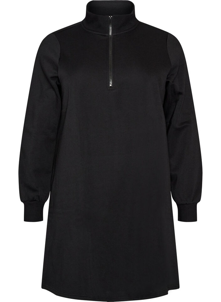 Robe sweat avec col montant c&ocirc;tel&eacute; et zip, Noir, Packshot image number 0