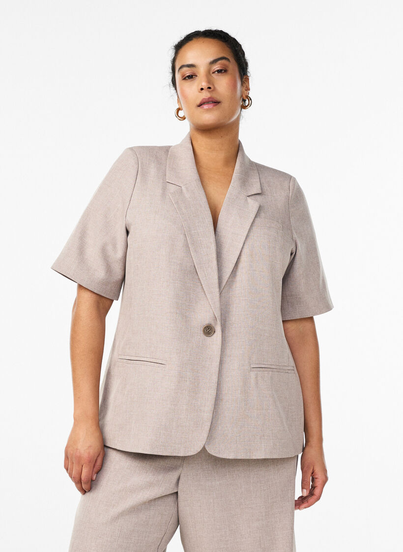 Blazer mit kurzen &Auml;rmeln und Revers, Braun, Model image number 0