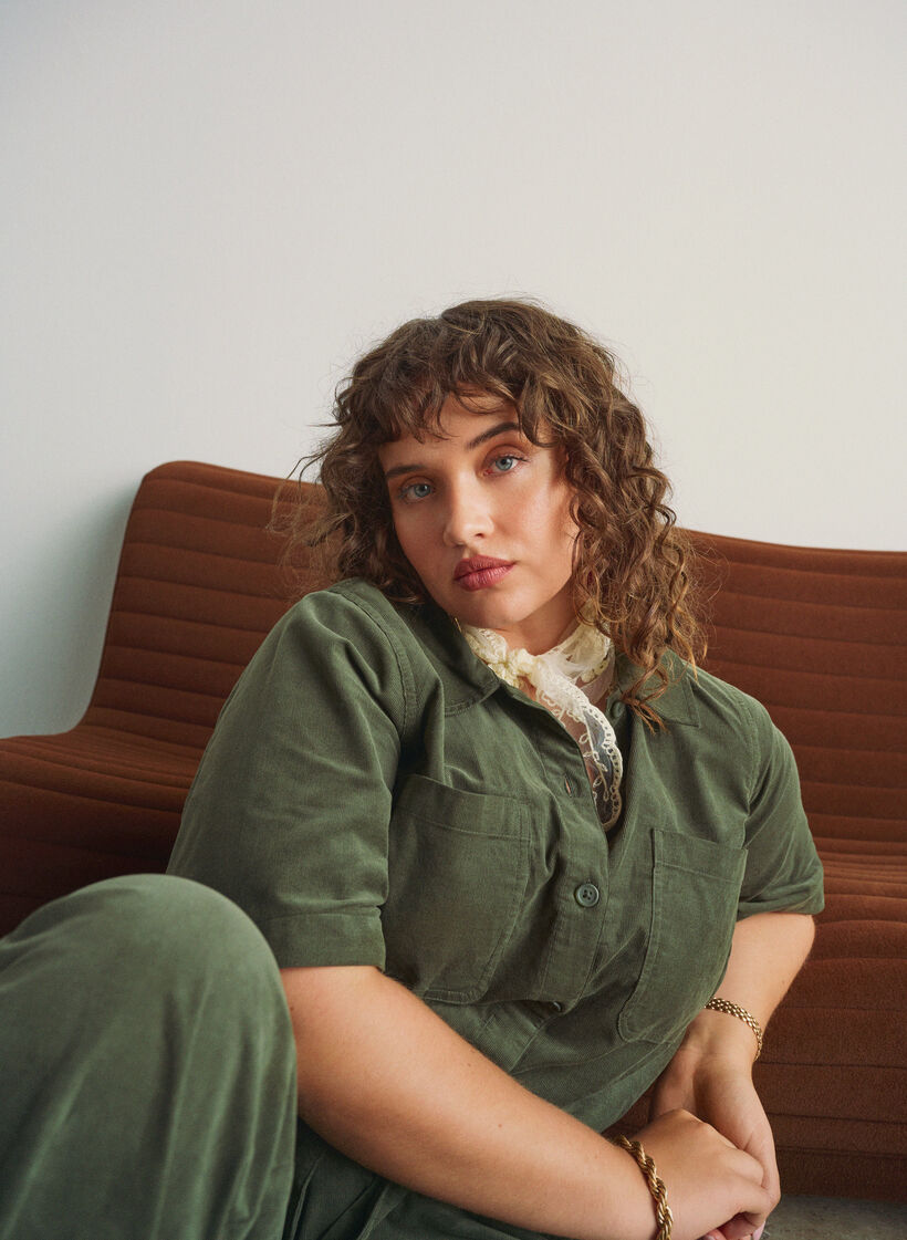 Jumpsuit aus Cord mit geradem Bein, Grün, Image image number 0