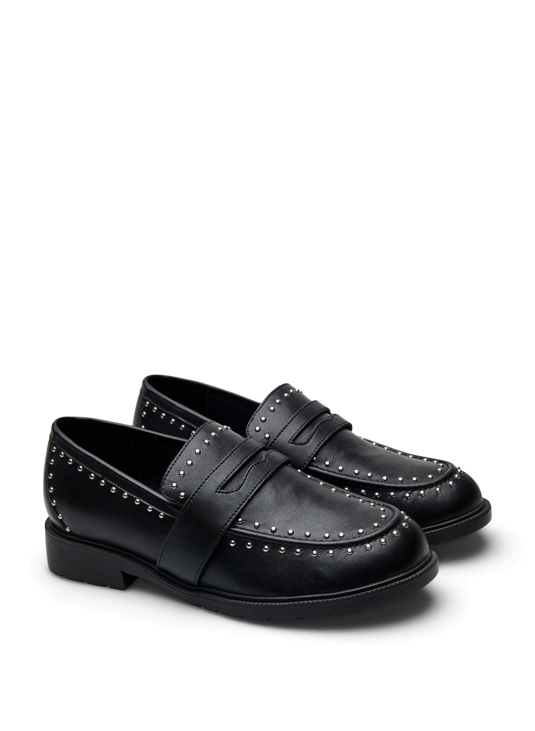 Zizzi Large - Mocassins en cuir avec clous, Noir, Packshot image number 1