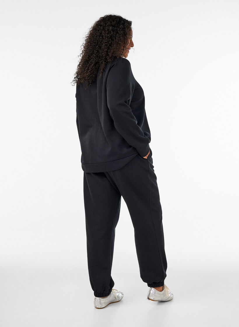 Pantalon de jogging taille haute avec cordon de serrage, Noir, Model image number 1