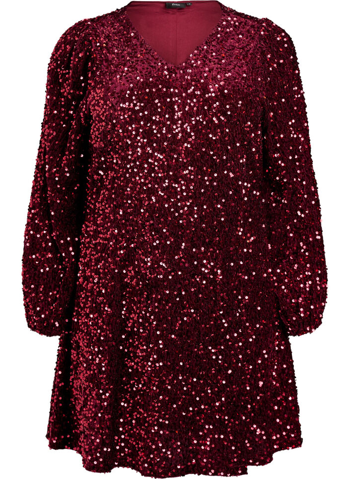 Robe courte évasée à sequins, Rouge, Packshot image number 0