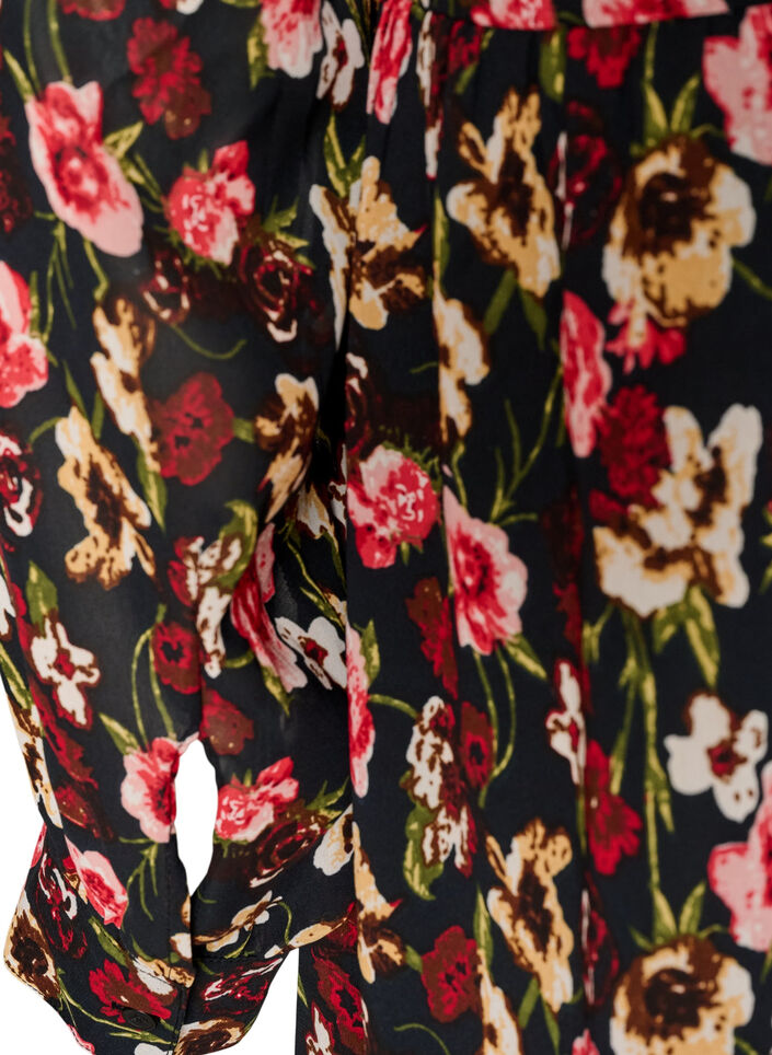 Kleid mit Allover-Muster und einer Volantlage, Schwarz, Packshot image number 3
