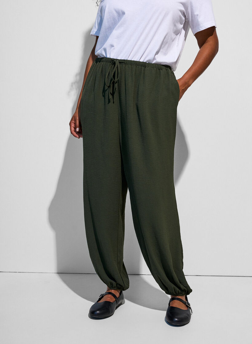Pantalon balloon taille haute, Vert, Model image number 2