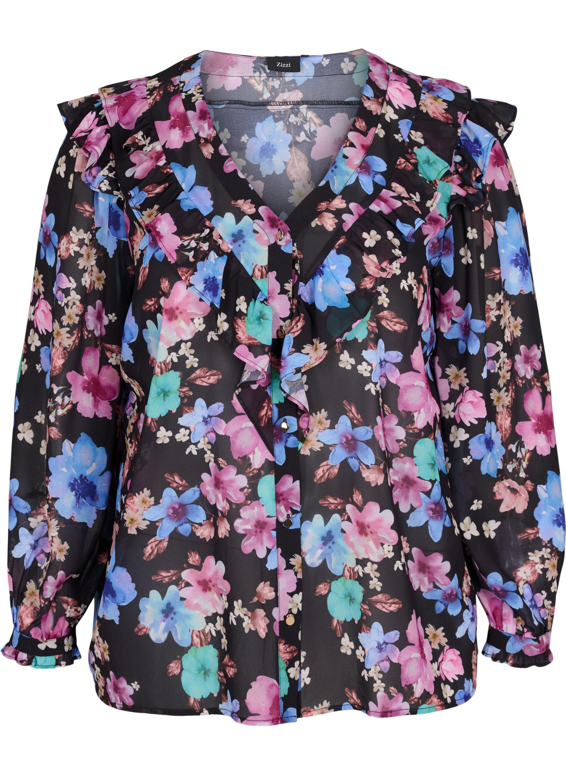 Zizzi Blouse &agrave; fleurs avec jolis d&eacute;tails , Bright Fall Print, Packshot image number 0