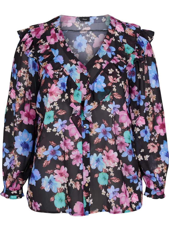 Blouse à fleurs avec jolis détails , Bright Fall Print, Packshot image number 0