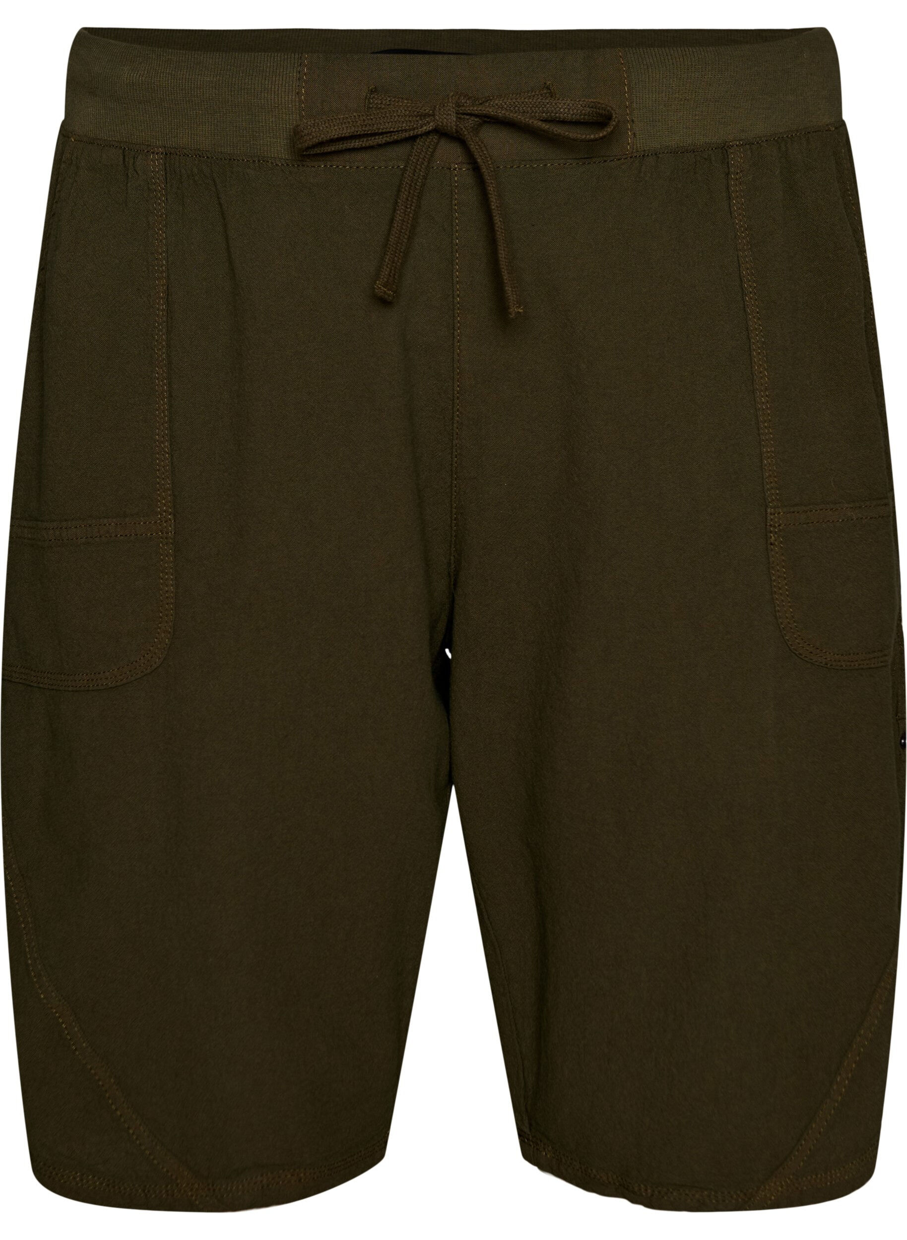 Zizzi Short en coton ample avec poches, Vert fonc&eacute;, Packshot image number 0