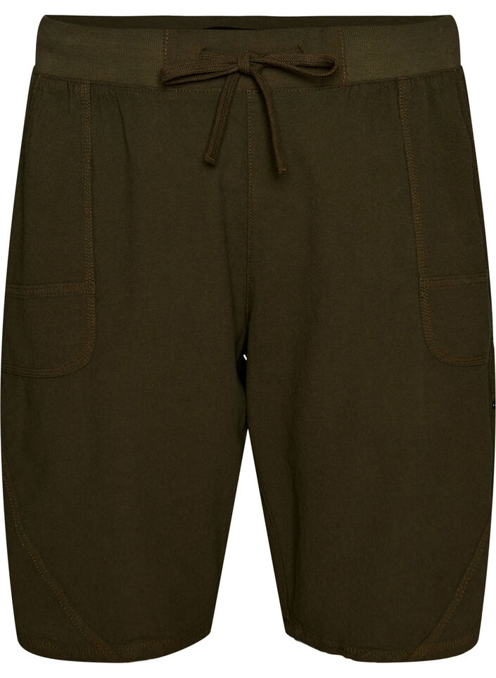 Short en coton ample avec poches, Vert fonc&eacute;, Packshot image number 0