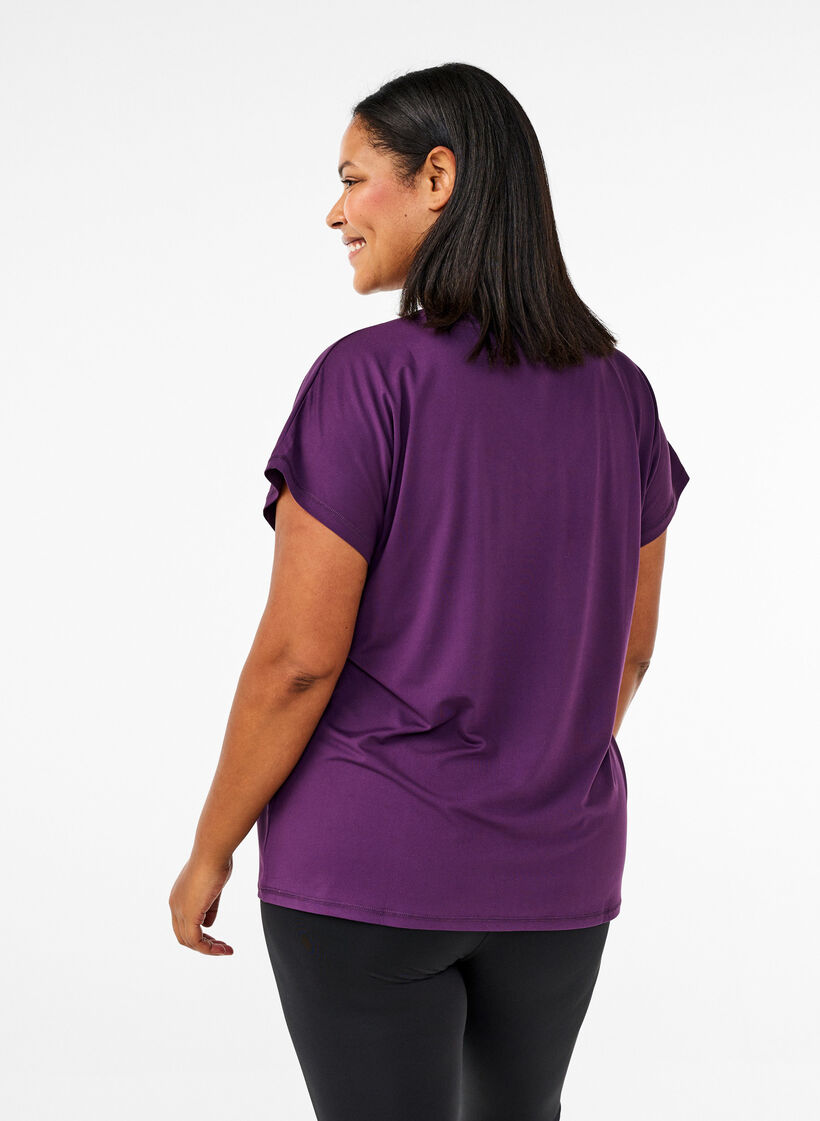 T-shirt de sport ample avec col en V, Violet, Model image number 2
