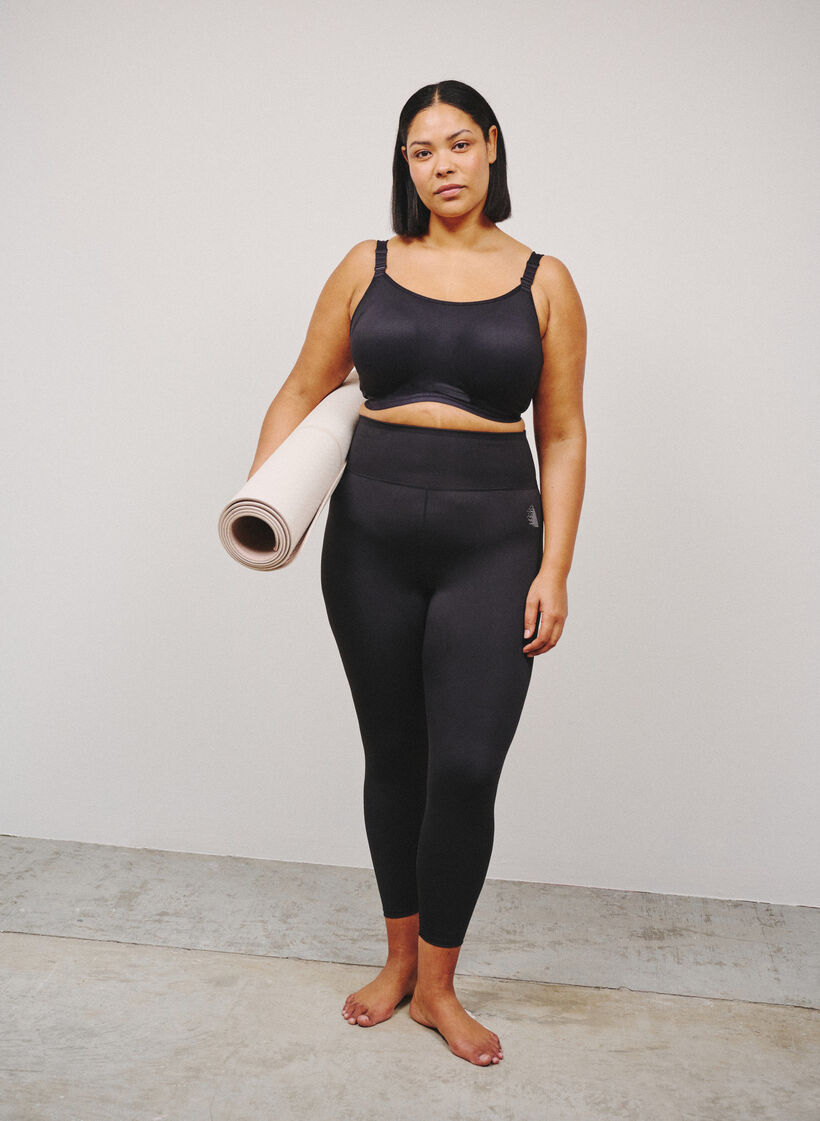 Trainingstights mit hoher Taille und Tasche im Bund, Schwarz, Image image number 0