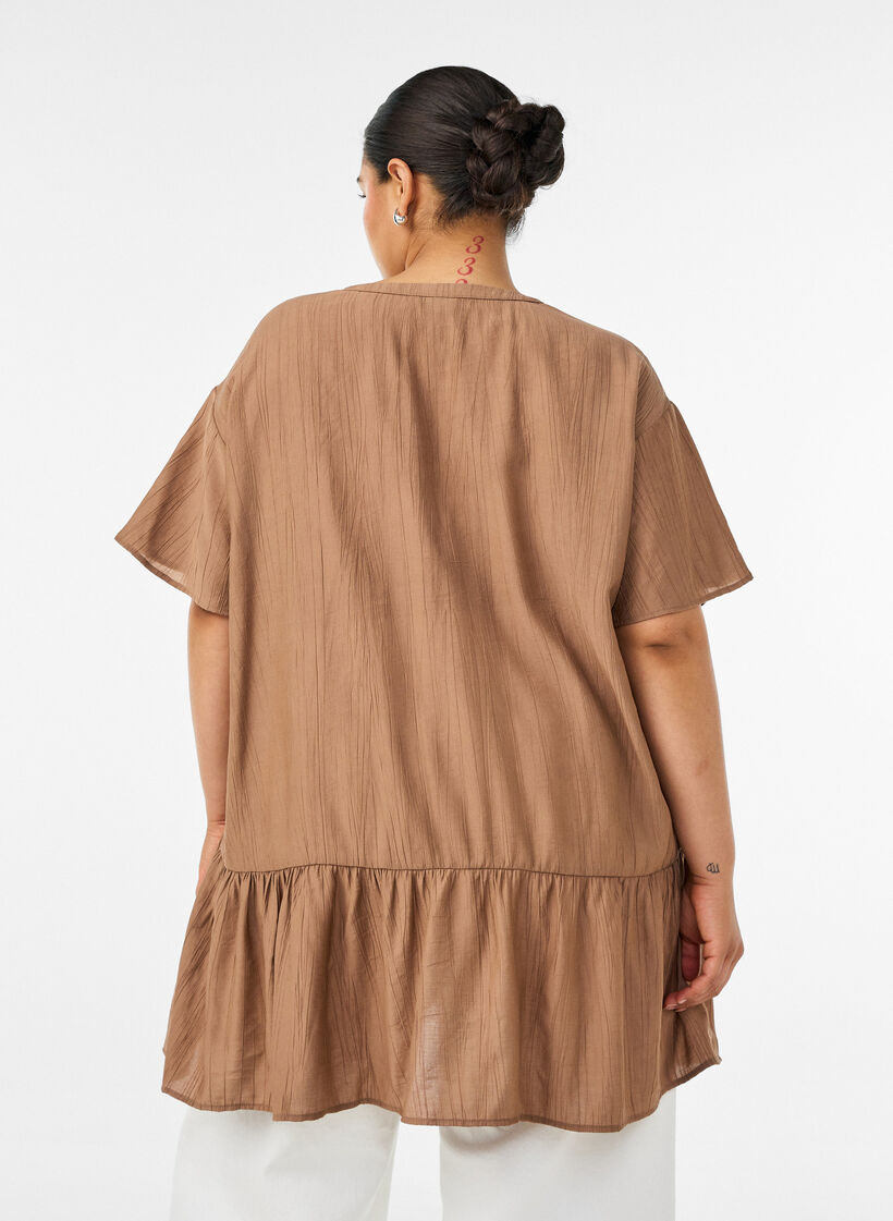 Tunique ample &agrave; texture froiss&eacute;e et ourlet &agrave; volants, Marron, Model image number 2