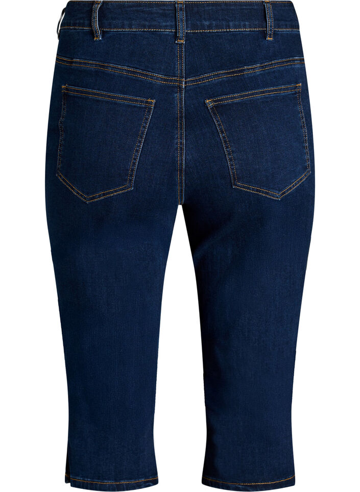 Hoch taillierte Slim Fit Caprihose aus Stretch-Denim, Blau, Packshot image number 1