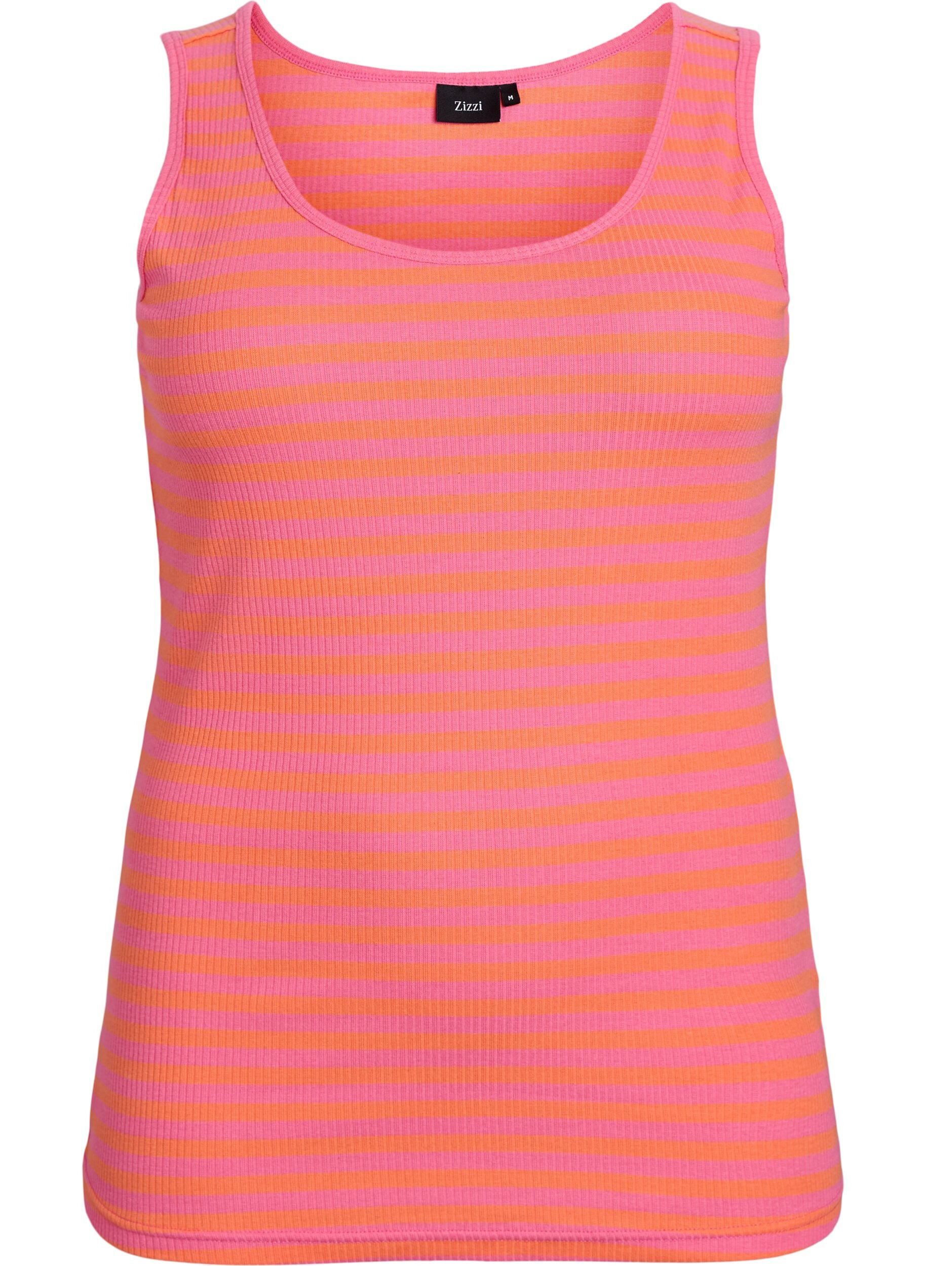 Zizzi Gestreiftes Tanktop mit Rippenstruktur, Melon B.Gum Stripe, Packshot image number 0