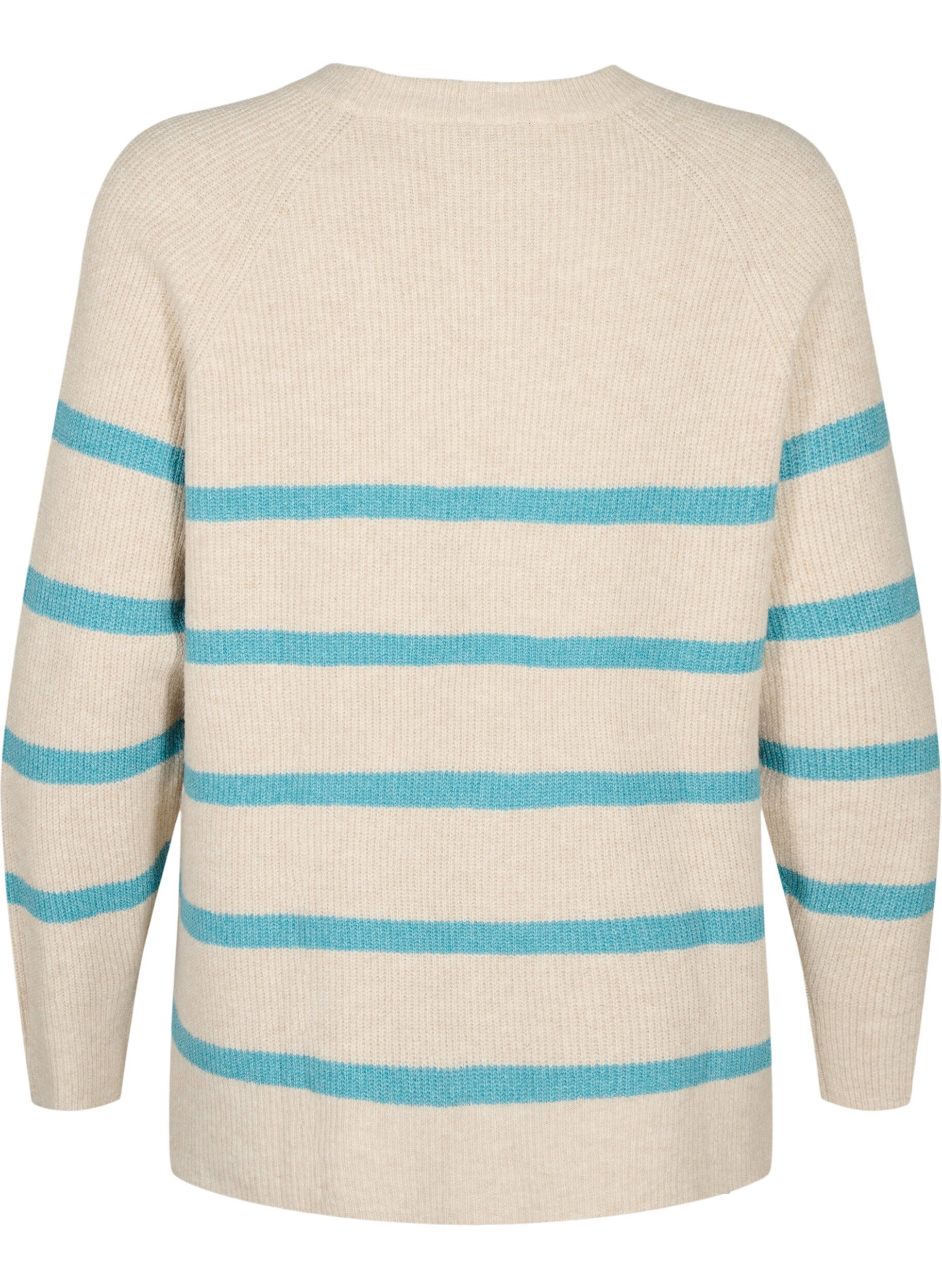 Zizzi Rippenstrickpullover mit Streifen, P.Stone/Reef W.Mel., Packshot image number 1