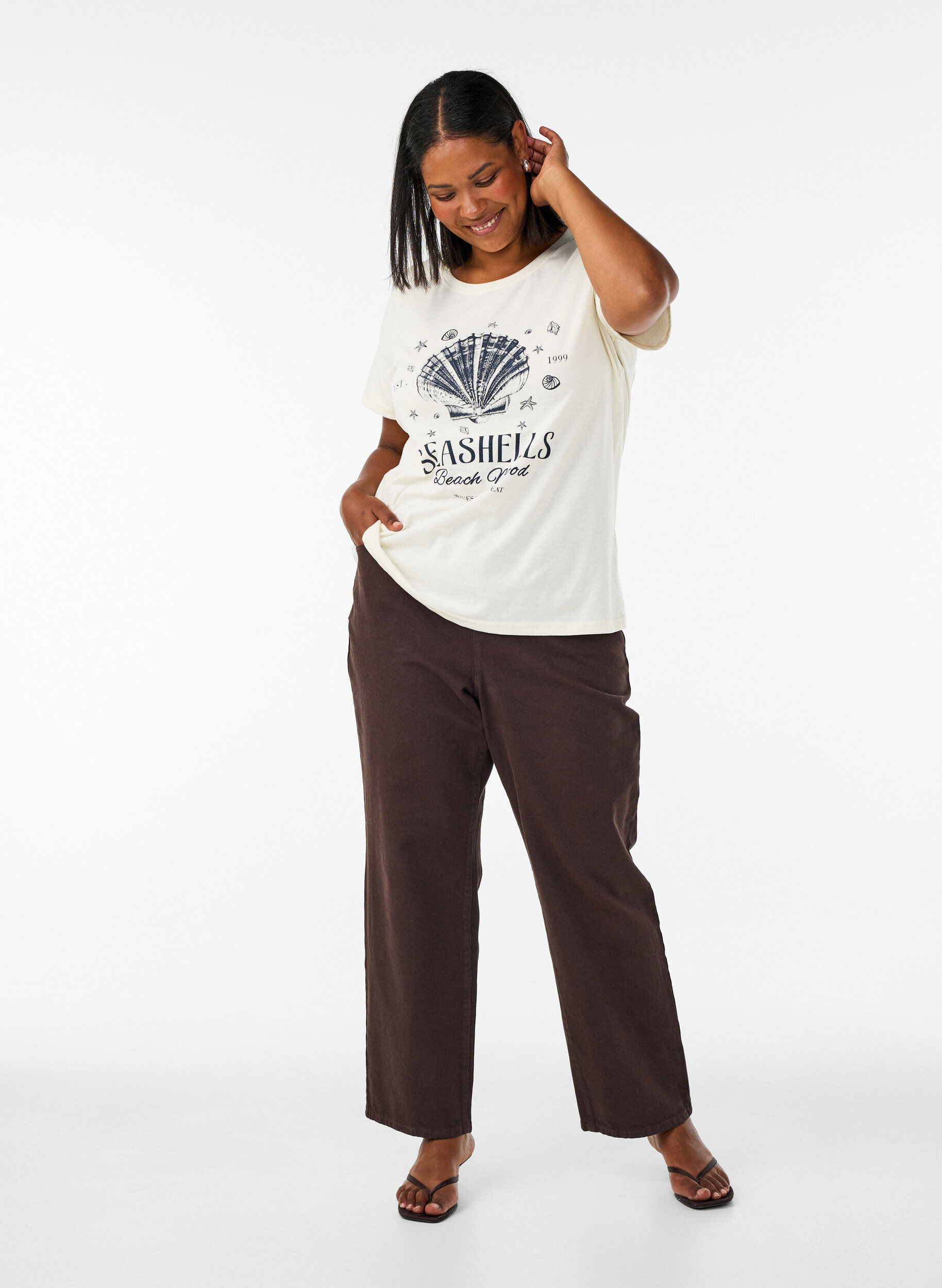 ZizziT-shirt en coton avec imprim&eacute;, Vanille, Model image number 1