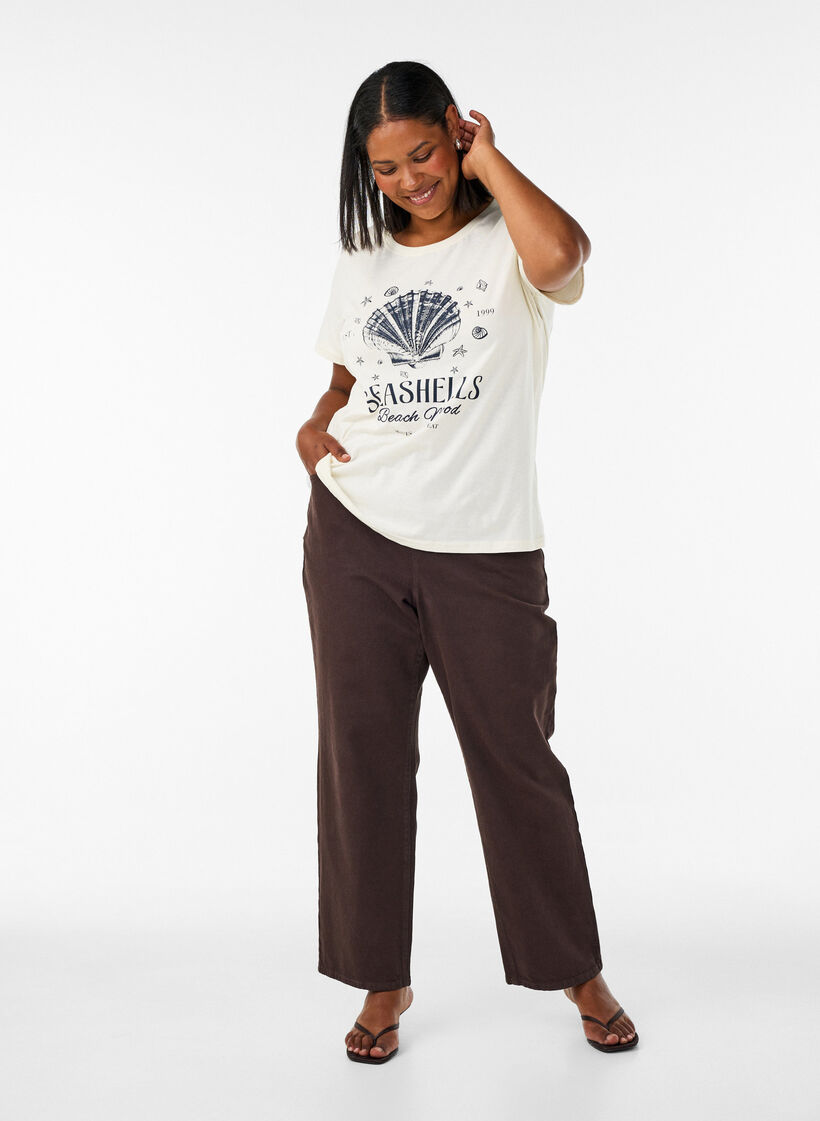 T-shirt en coton avec imprim&eacute;, Vanille, Model image number 1