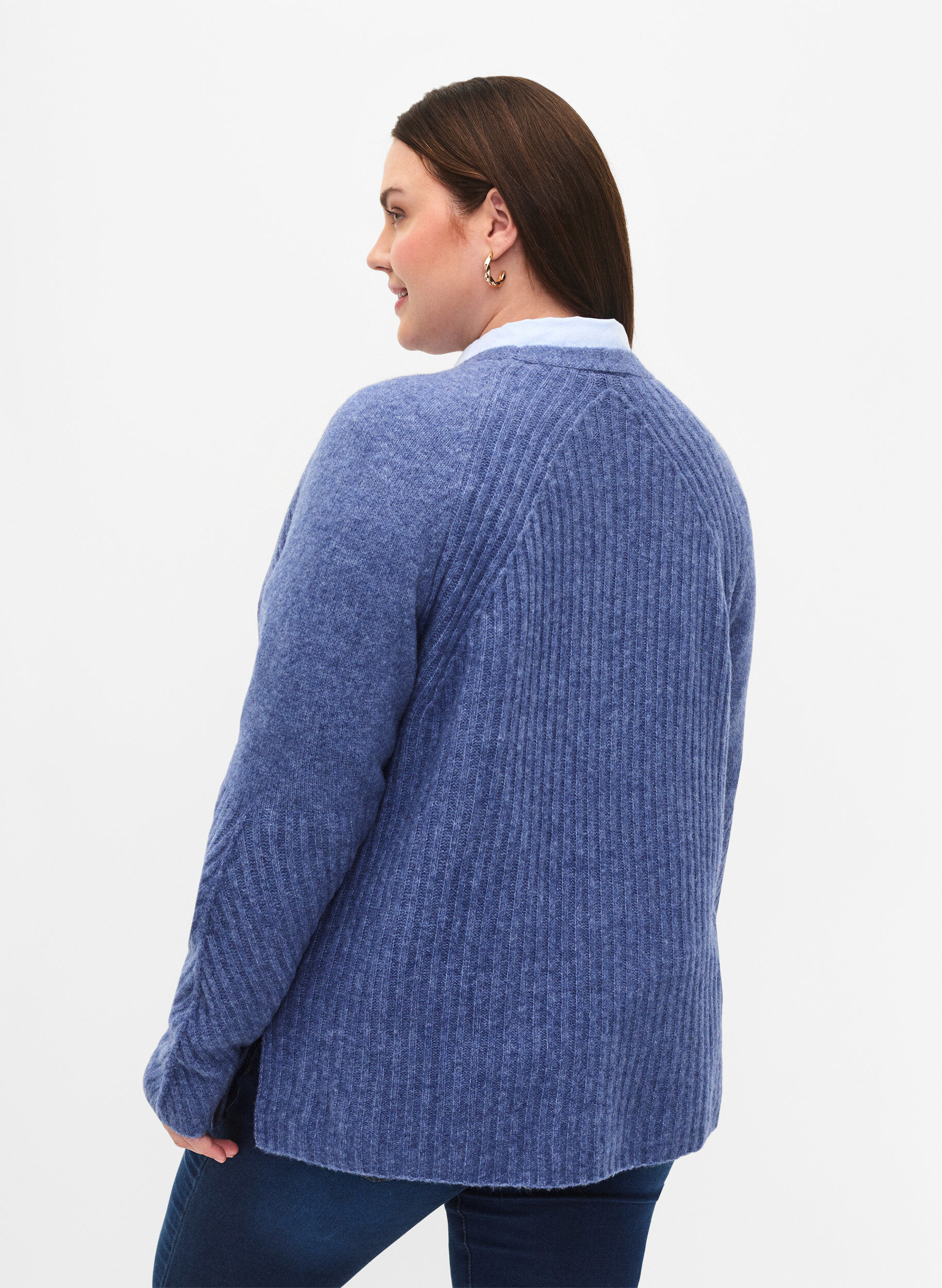 Zizzi Strickpullover mit Schlitz, Gray Blue Mel., Model image number 1